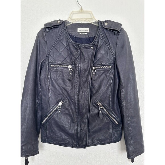 Isabel Marant Étoile Kady Quilted Washed Lamb Leather Jacket Ink Blue Size 38 - Picture 2 of 16